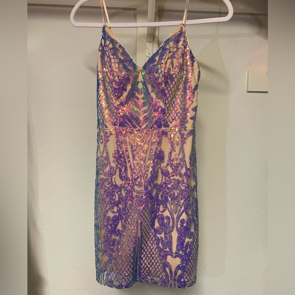 NWOT Prom/Formal Dress- Iridescent Purple/Pink/Blue Hues over Cream Lining